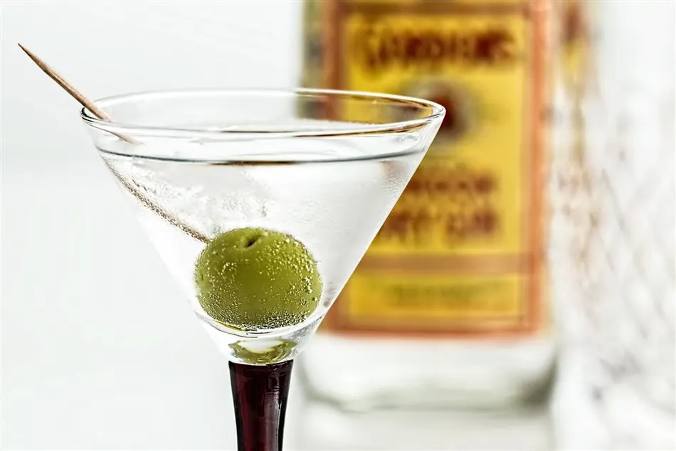 A classic martini with an olive