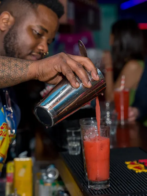 A cocktail on the bar at The Old School Yard
